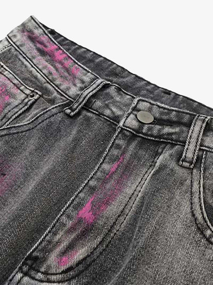 Thesupermade Graffiti Distressed Washed Baggy Jeans - 1886 