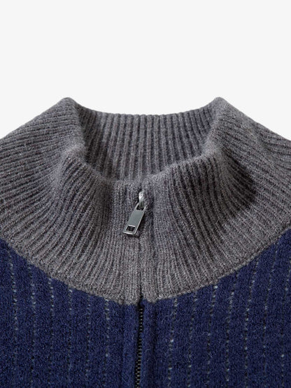 Retro Contrast Color Cardigan Knitted Sweater 