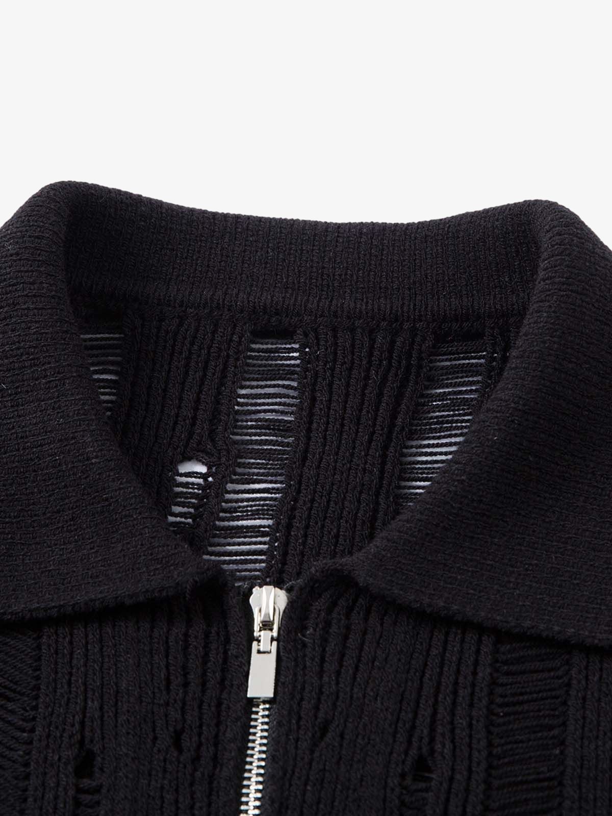 Cleanfit Black Knit Zip-Up Short-Sleeve Shirt 