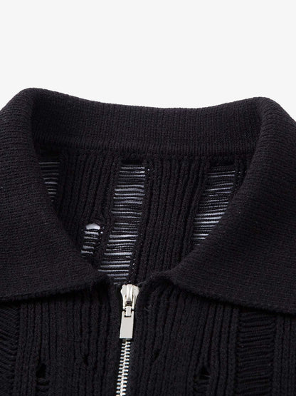 Cleanfit Black Knit Zip-Up Short-Sleeve Shirt 