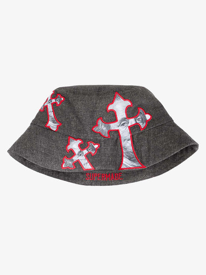 Cross And Portrait Denim Bucket Hat 