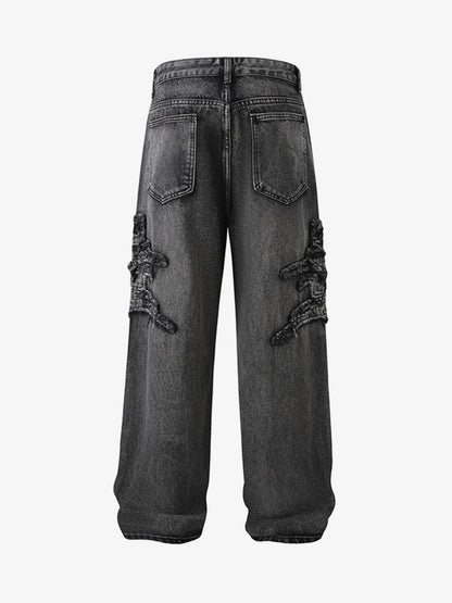 Thesupermade Raw Edge Patch Straight Jeans 