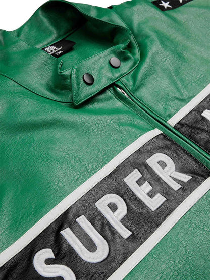 Thesupermade Vintage Biker Style Embroidered Leather Jacket - 1746 
