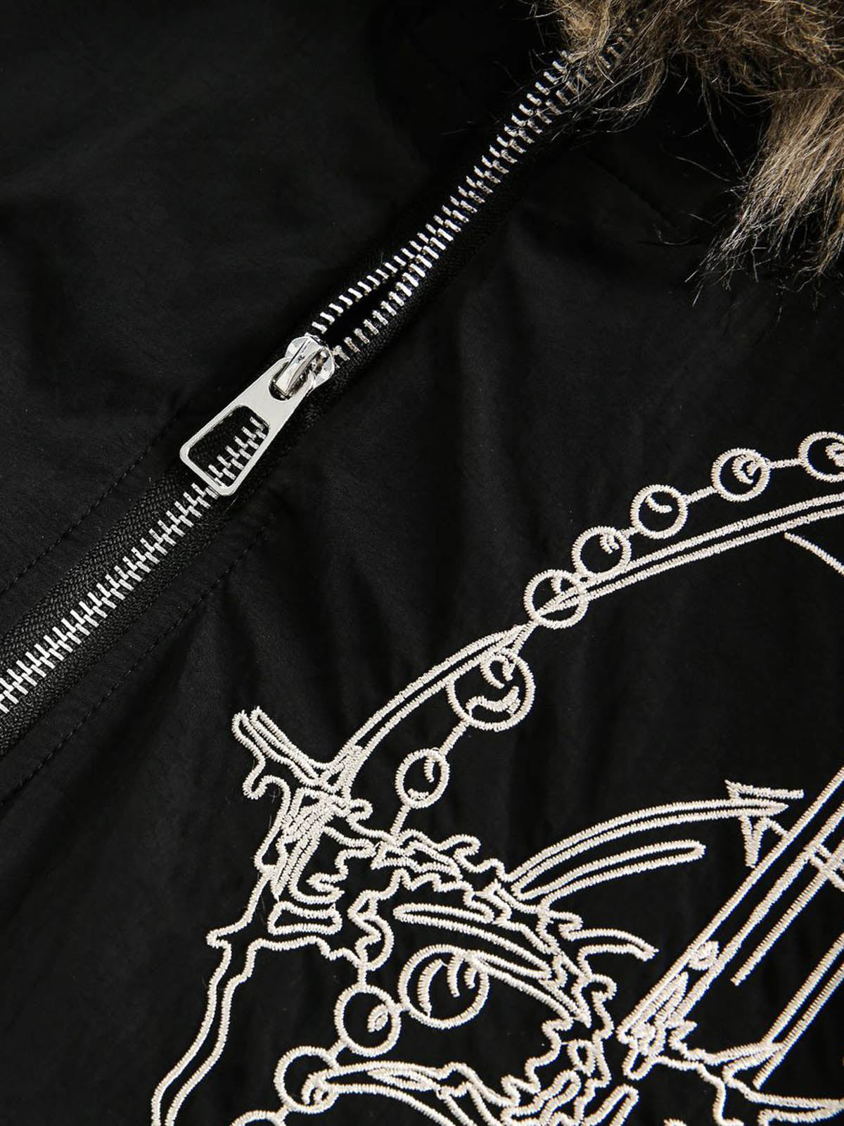 Embroidered Fur Hooded Quilted Jacket 