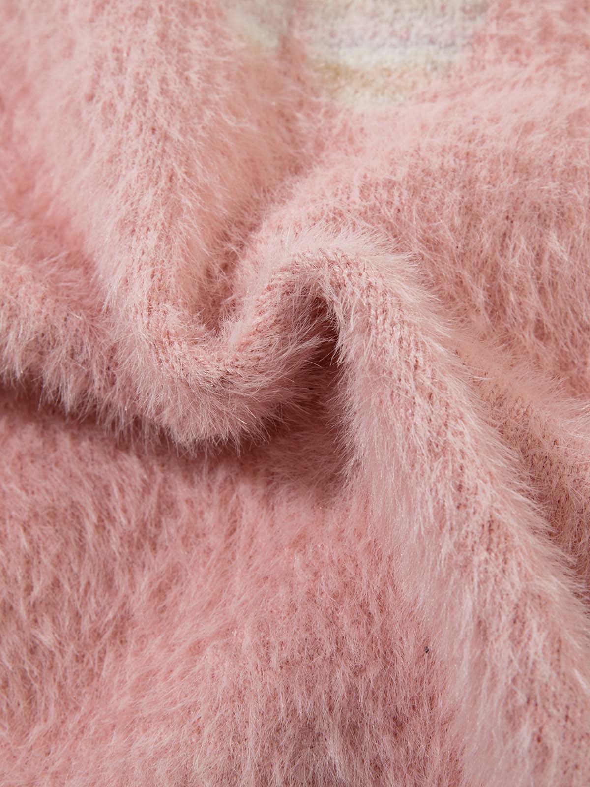 Thesupermade Flame Embroidery Fuzzy Zipper Sweater 