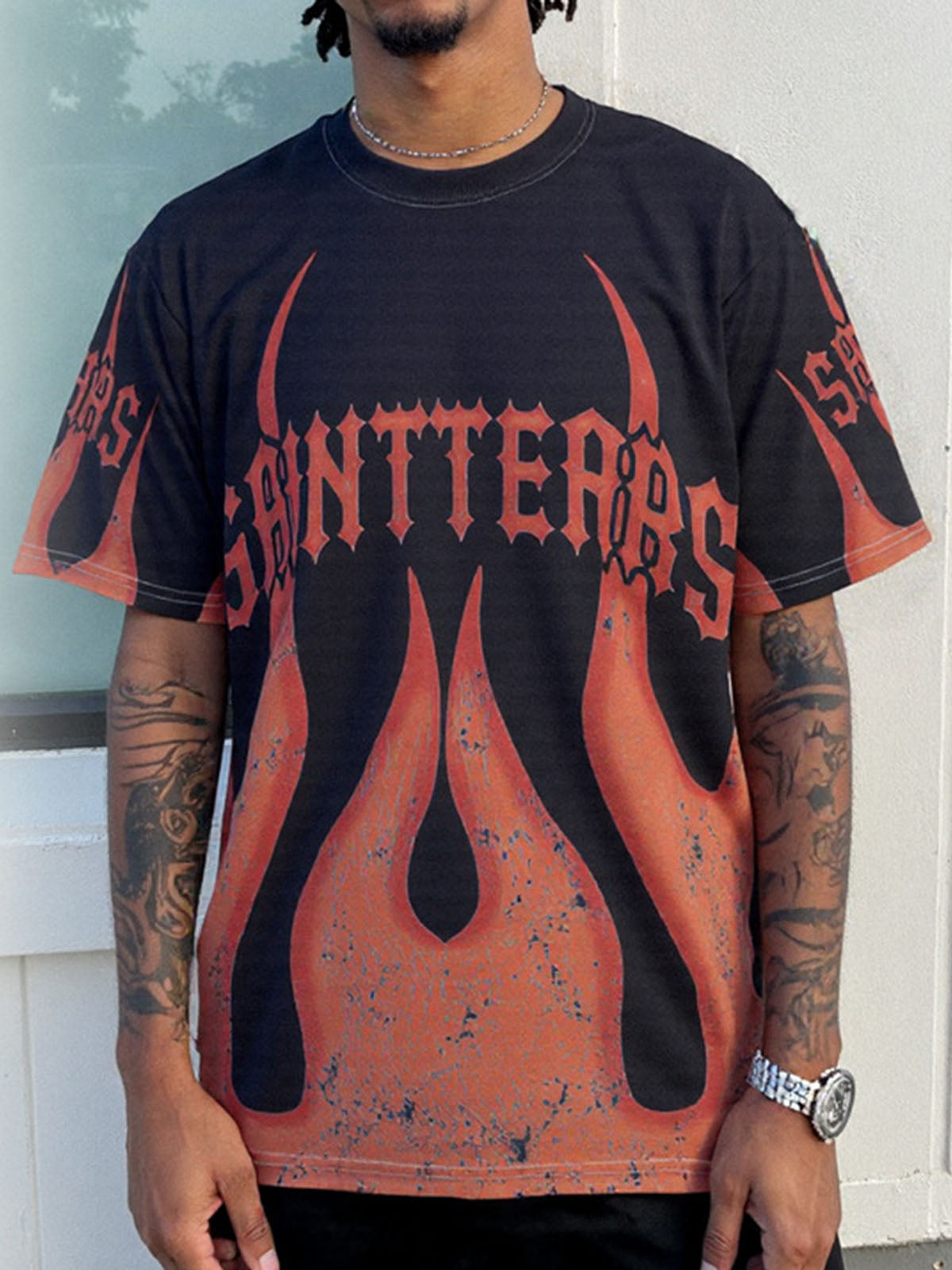 Flame Graphic Crew Neck T-Shirt 