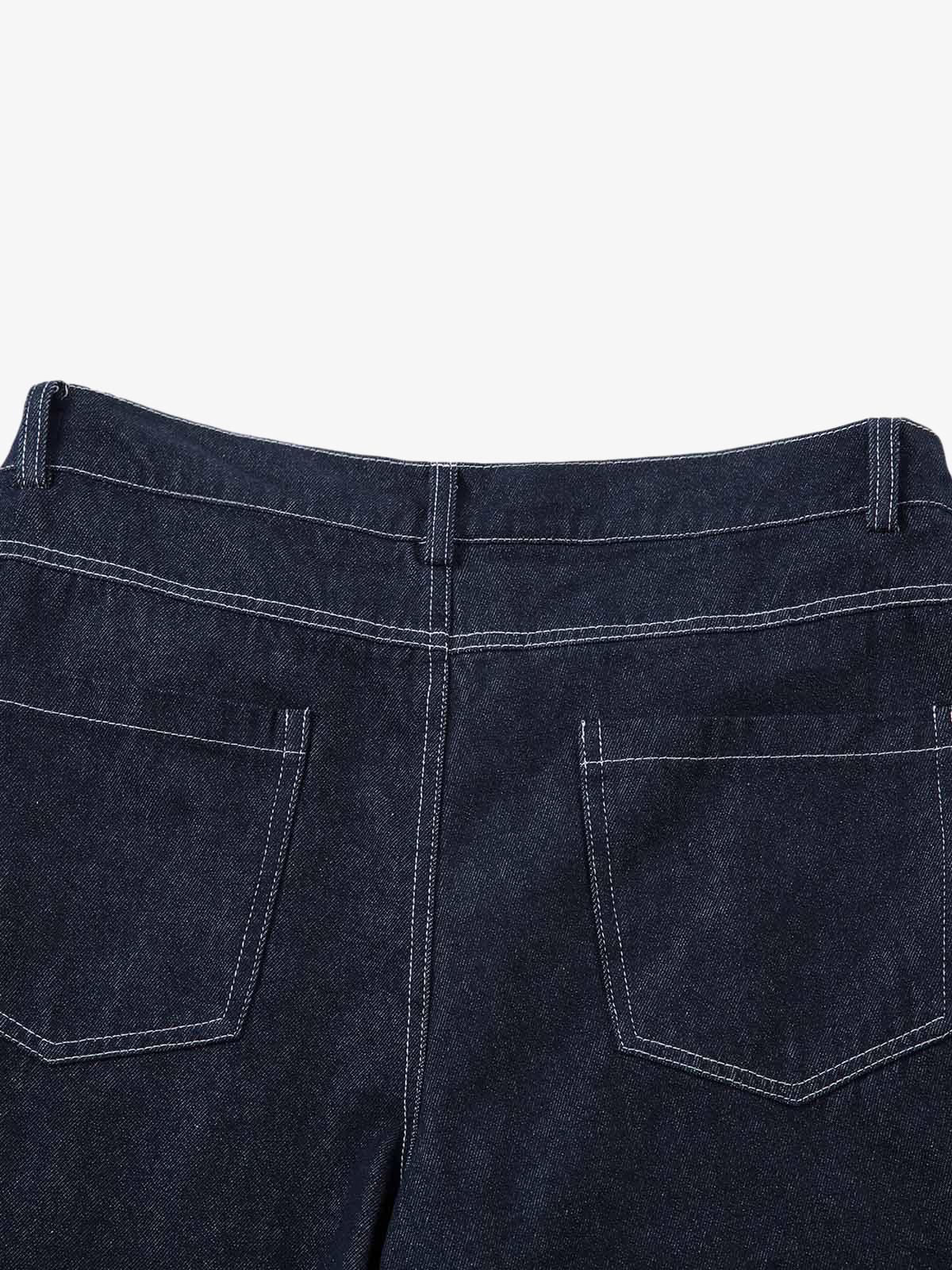 Deconstructed Contrast Stitching Pleated Baggy Barrel Jeans - 2343 