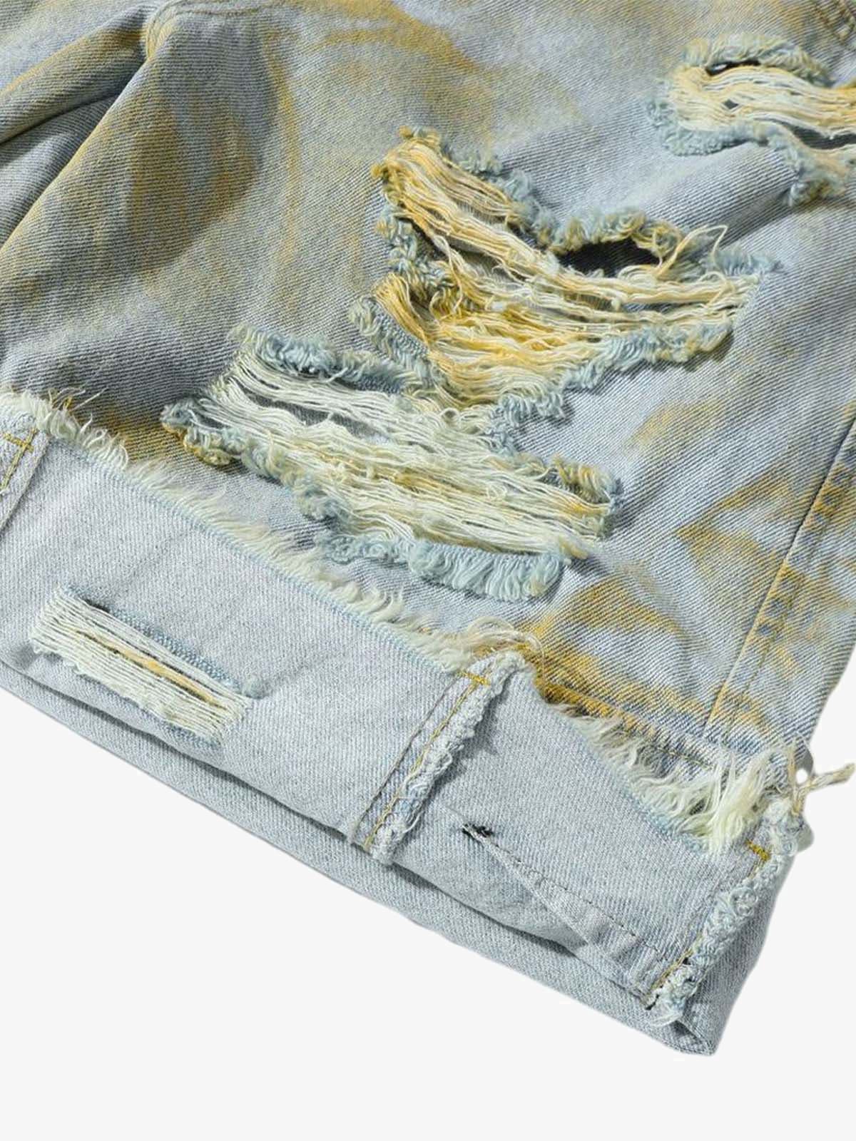 Distressed Tie-Dye Denim Shorts 