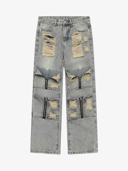 High Street Washed And Torn Work Pockets Denim Pants- 1646 
