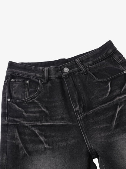 Washed Distressed Straight Jeans 