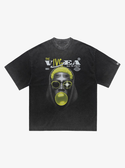 Street Retro Washed Creative Print T-shirt 