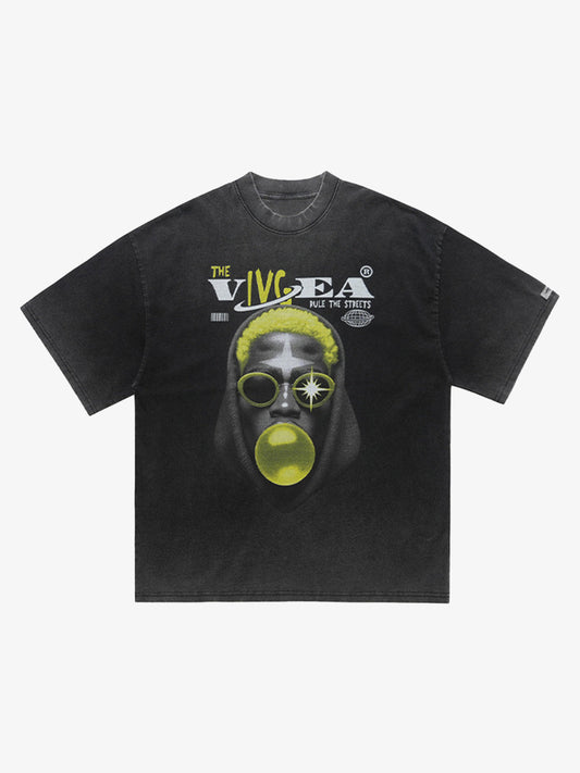 Street Retro Washed Creative Print T-shirt 