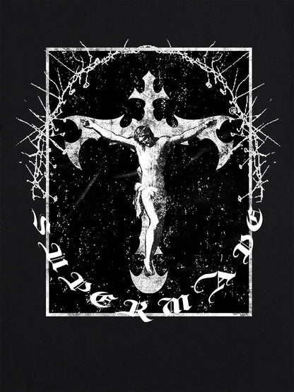Thesupermade Retro Street Jesus Cross Print T-Shirt 