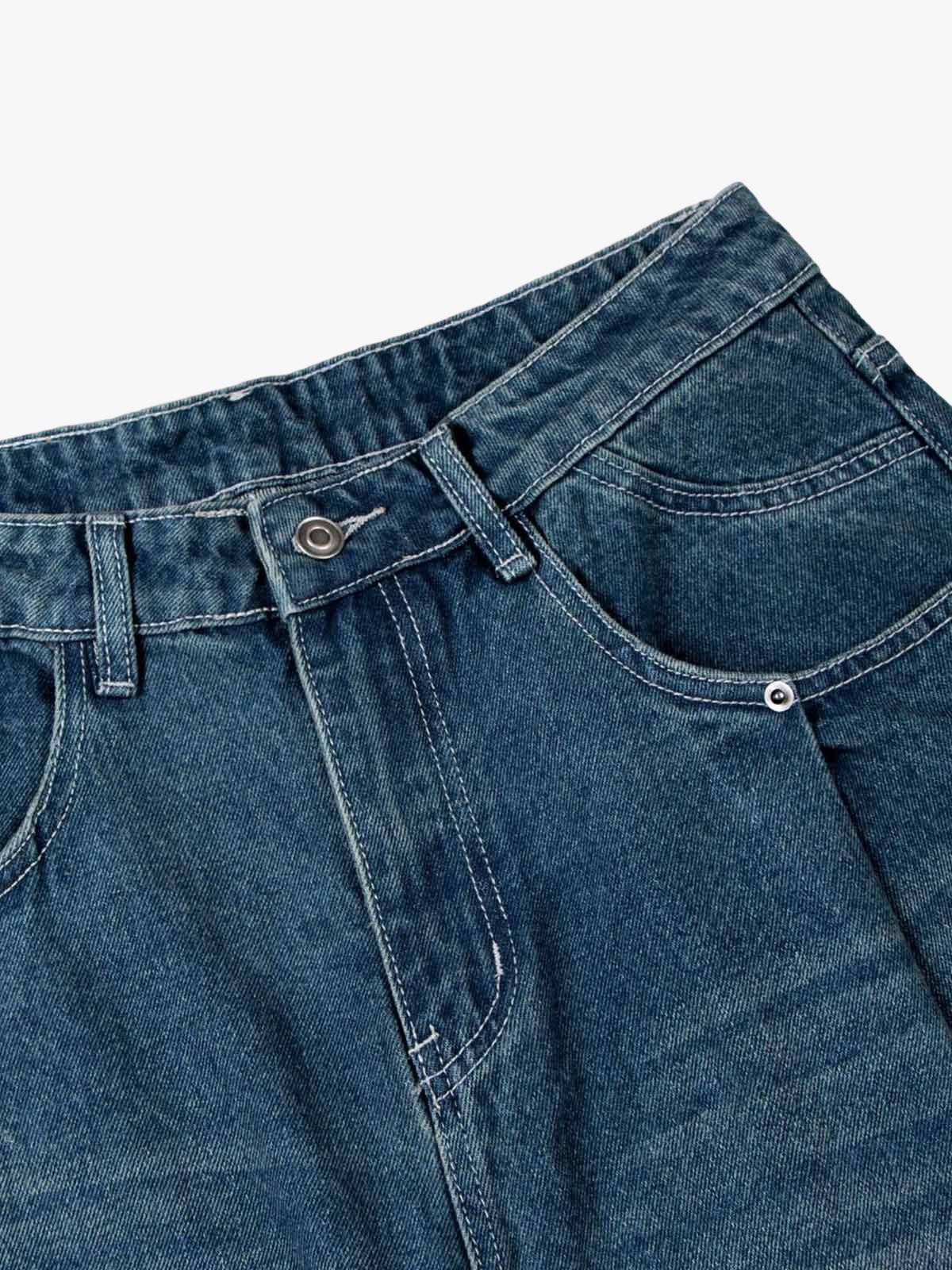 Washed Distressed Double Pleat Jeans 