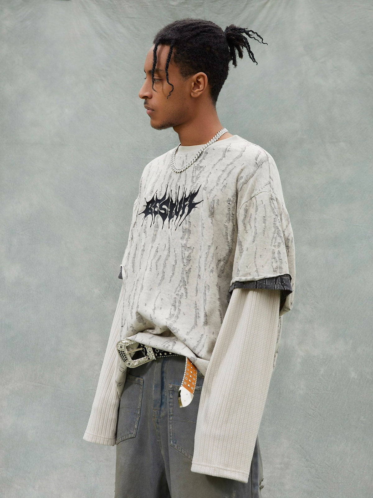 Thesupermade Faux Two-piece Distressed Woolen T-shirt - 2005 