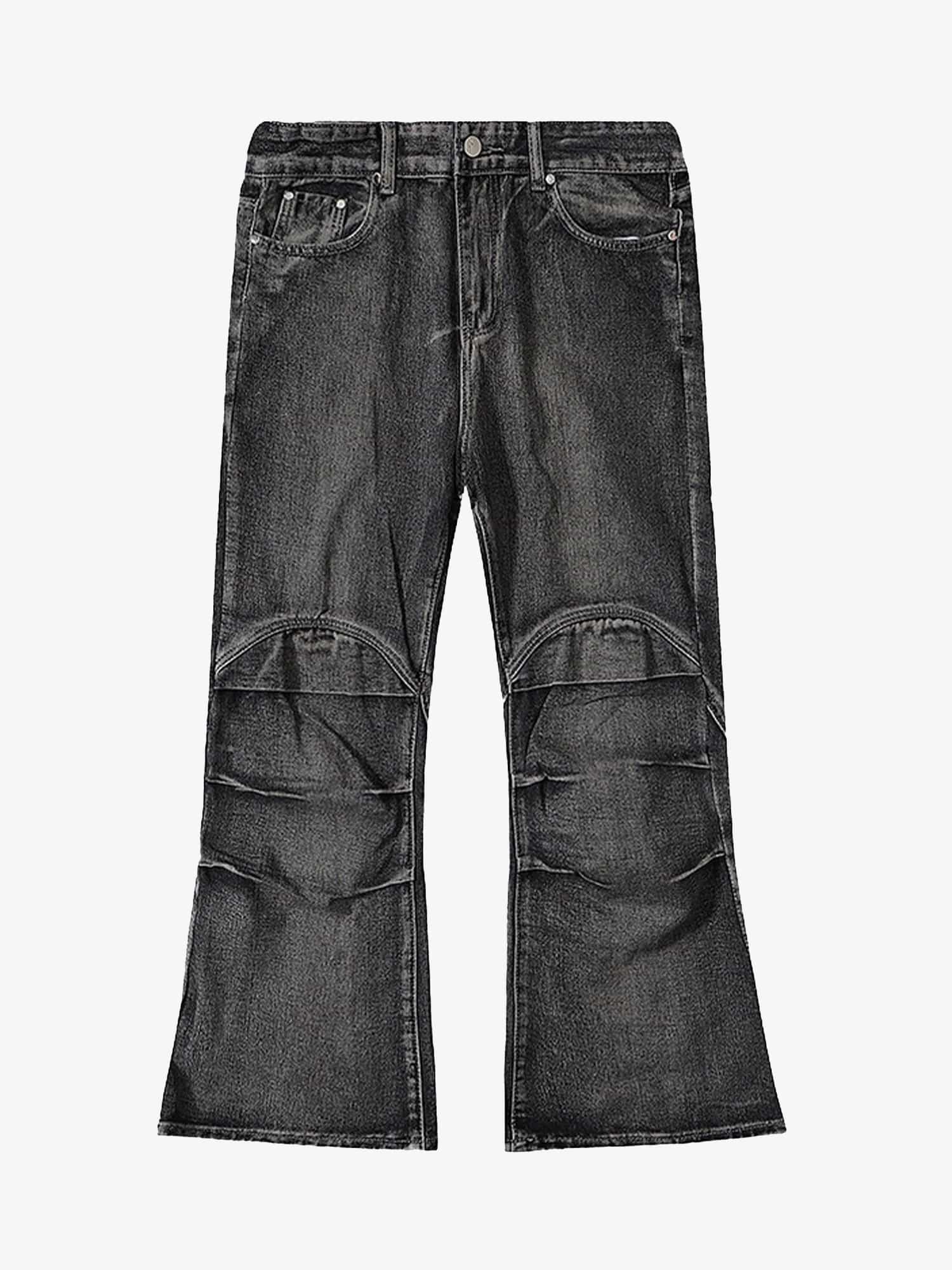 Wasteland Style Washed Distressed Pleated Flare Jeans 
