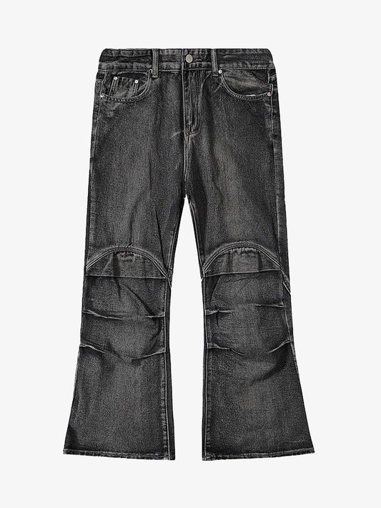 Wasteland Style Washed Distressed Pleated Flare Jeans 