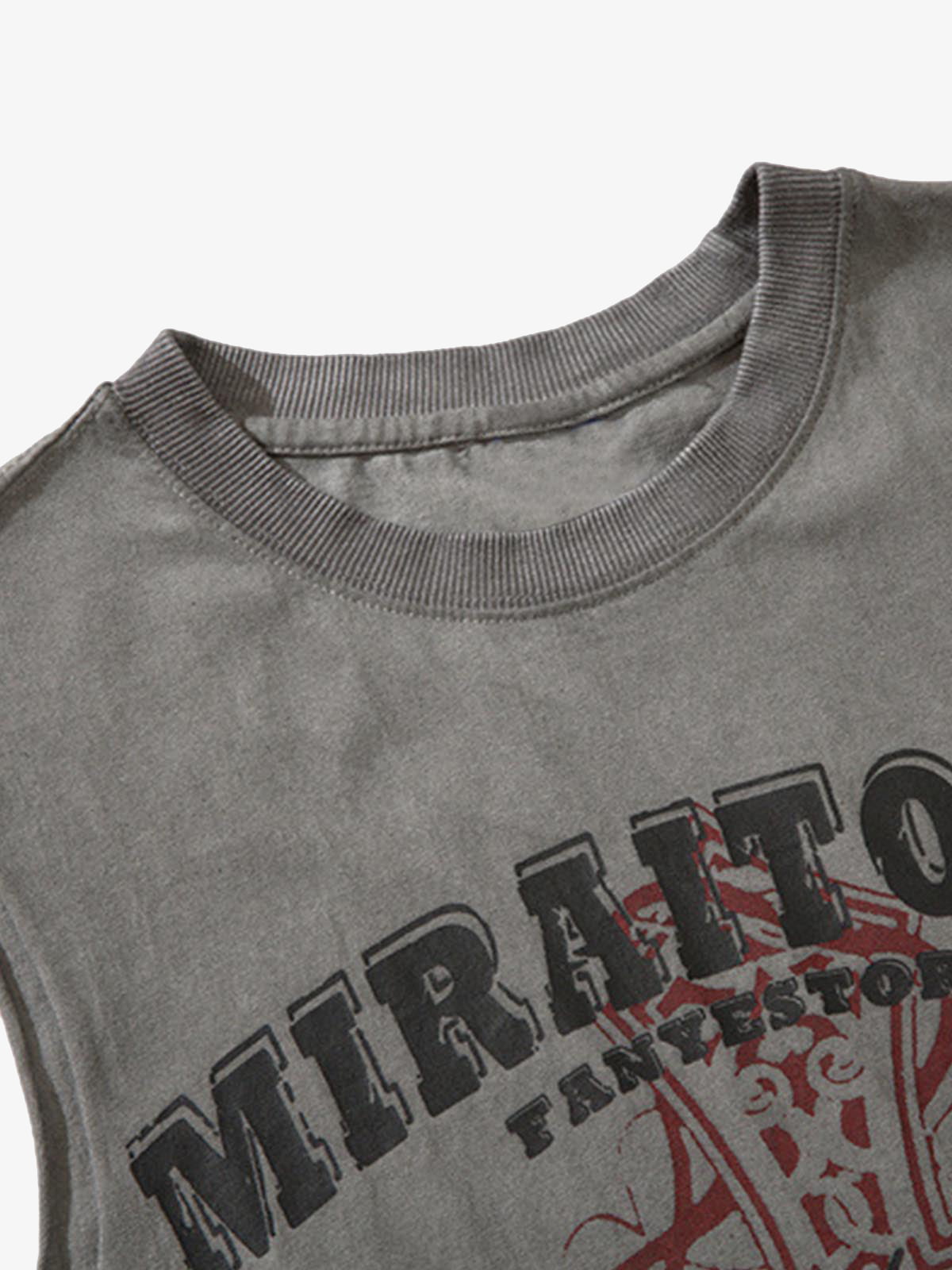 Distressed Ripped Graphic Cross Print Vest 