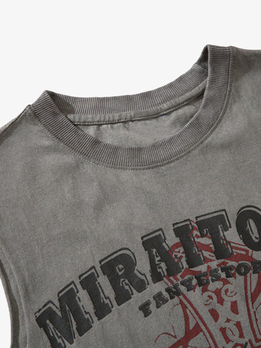 Distressed Ripped Graphic Cross Print Vest 