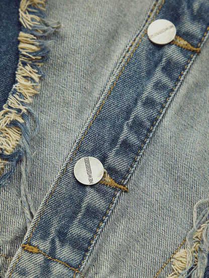 Thesupermade Contrast Denim Heart Stitching Street Rap Vest - 2062 