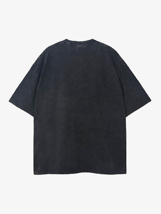 Thesupermade Loose Retro Ribbed Print Washed T-shirt 