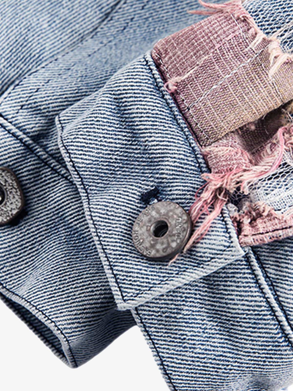 Thesupermade American Street Style Lace Patchwork Denim Jacket 