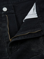 Denim Heavy Washed Distressed Pleated Baggy Jeans - 2282 