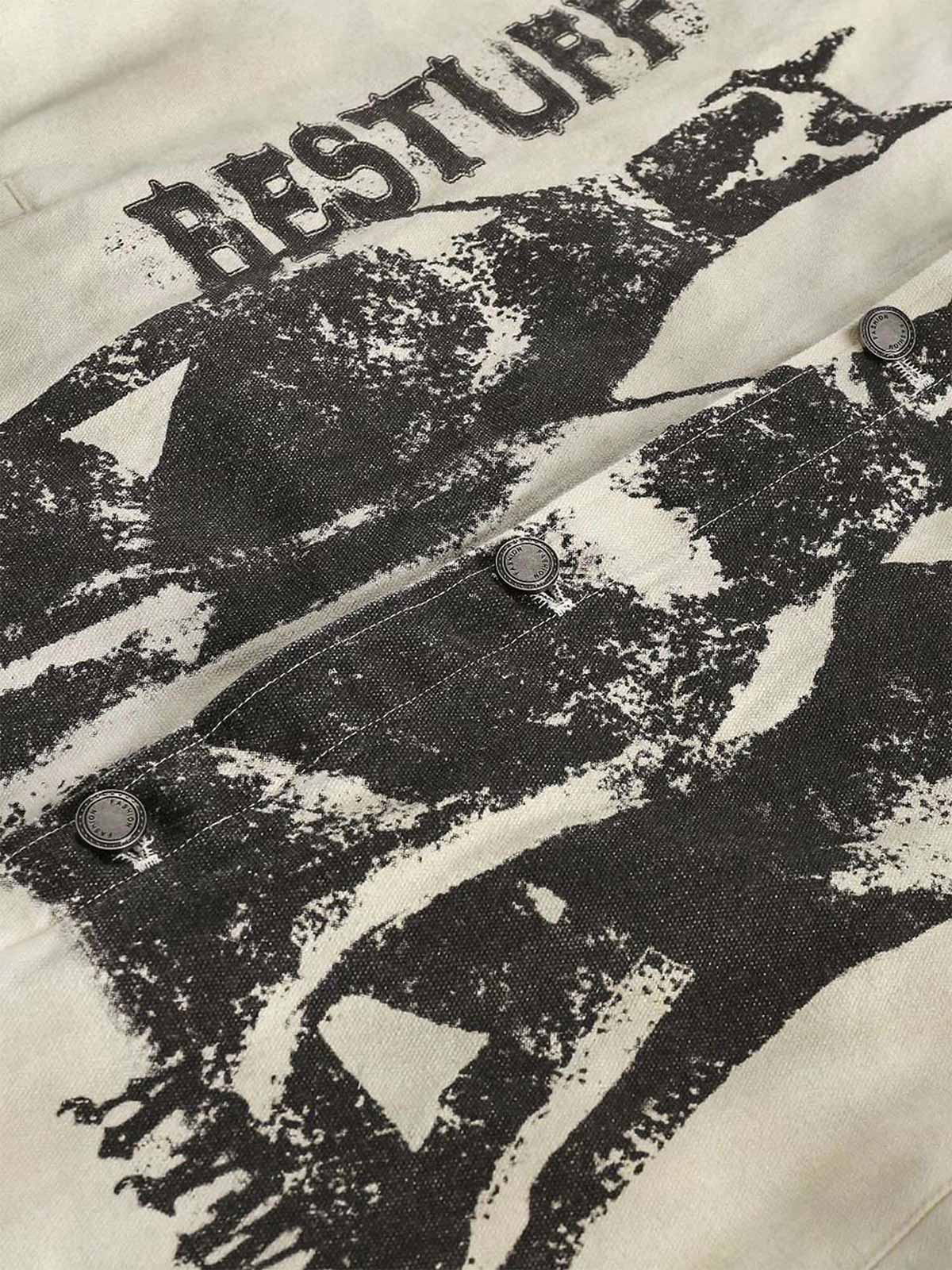 Thesupermade Retro Washed Distressed Graffiti Patchwork Jacket - 1986 