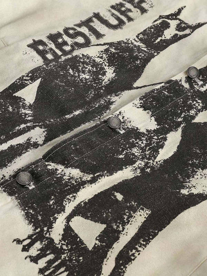 Thesupermade Retro Washed Distressed Graffiti Patchwork Jacket - 1986 