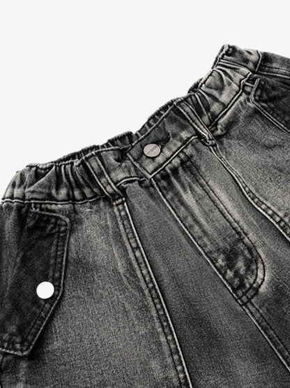 High-Waisted Multi-Pocket Denim Cargo Shorts 