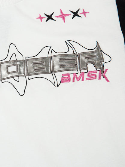 Thesupermade Silver Letter Cross Embroidery Long Sleeve T-shirt 