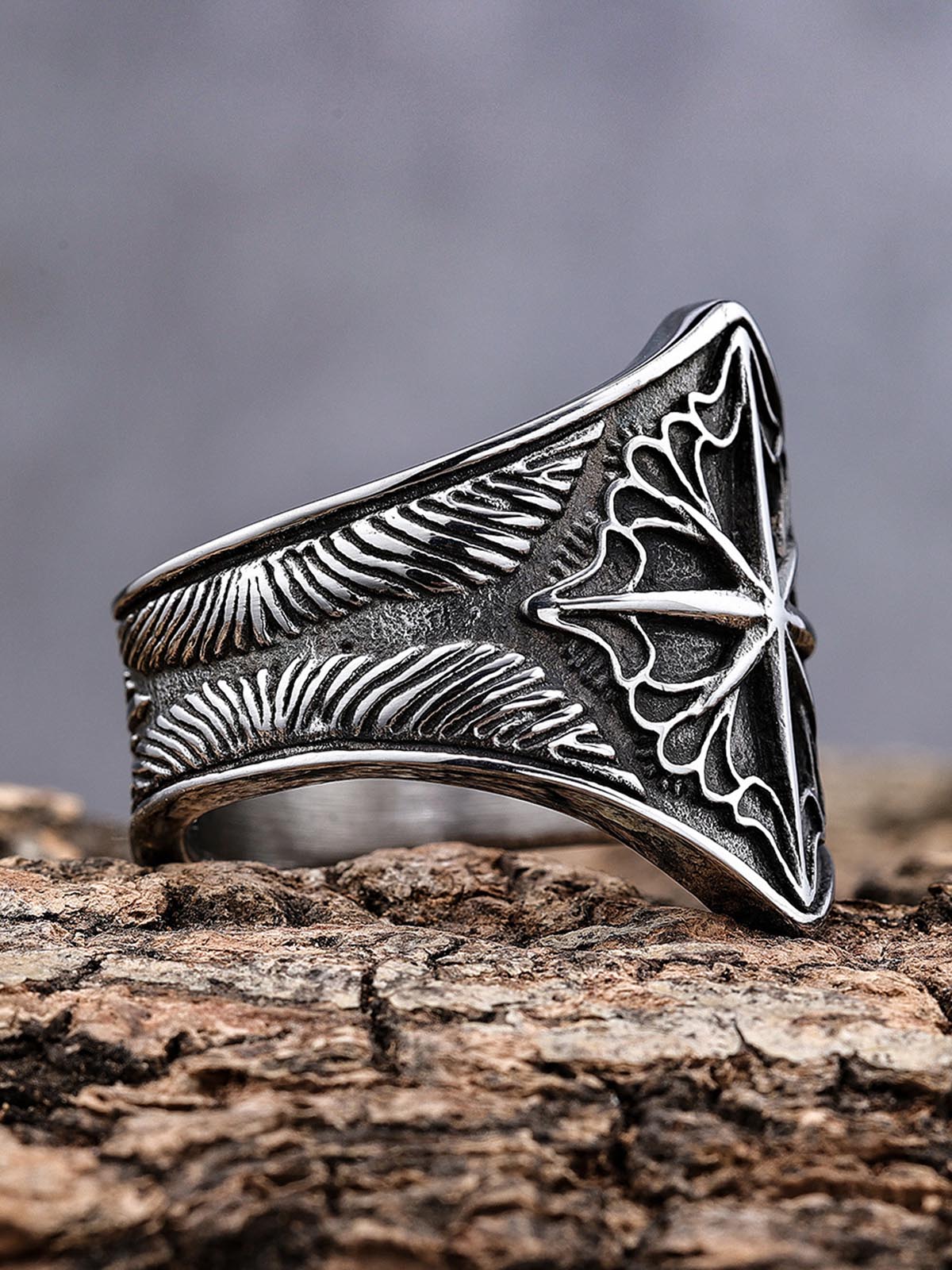 Star Engrave Steel Ring 