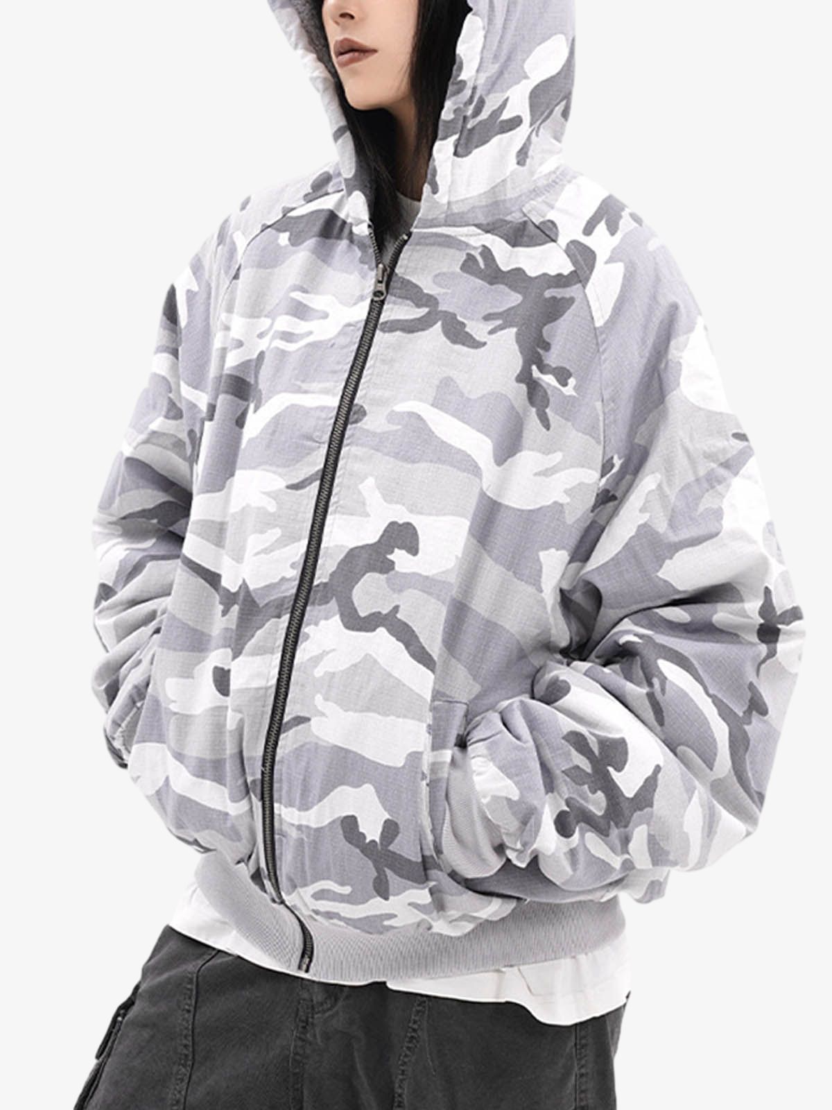 Thesupermade Camouflage Fleece Hooded  Jacket 