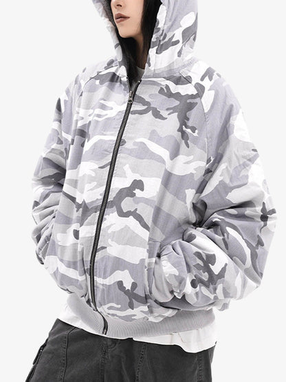 Thesupermade Camouflage Fleece Hooded  Jacket 