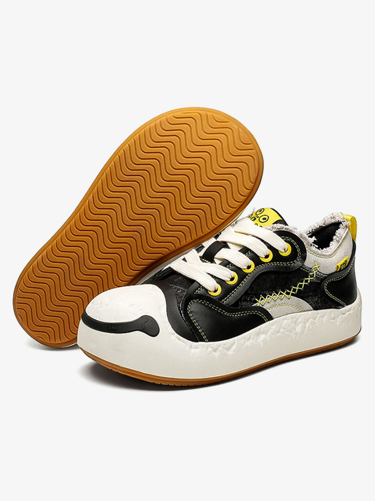 Fun Big Toe Leather Spliced Sneakers 