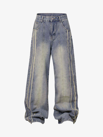 Thesupermade Washed Distressed Raw Edge Baggy Jeans - 2271 