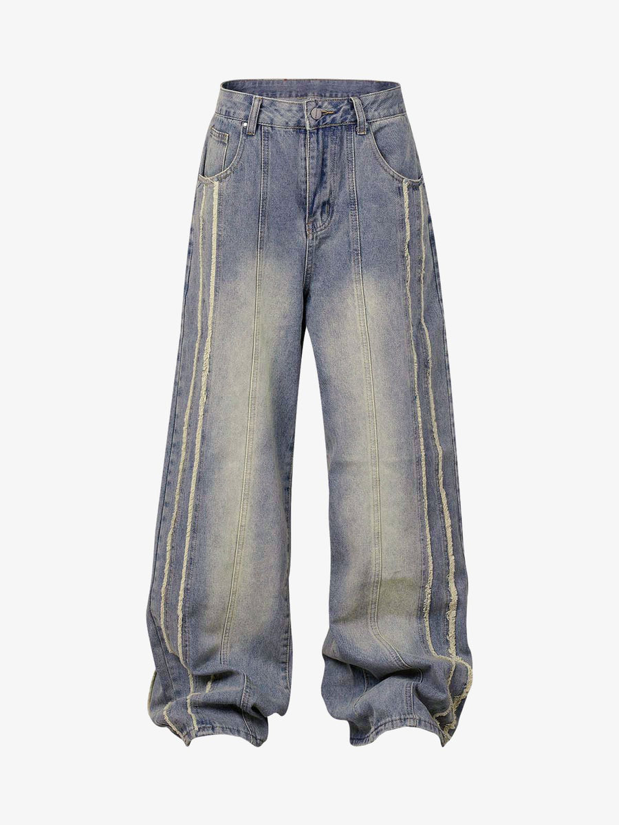 Thesupermade Washed Distressed Raw Edge Baggy Jeans - 2271 