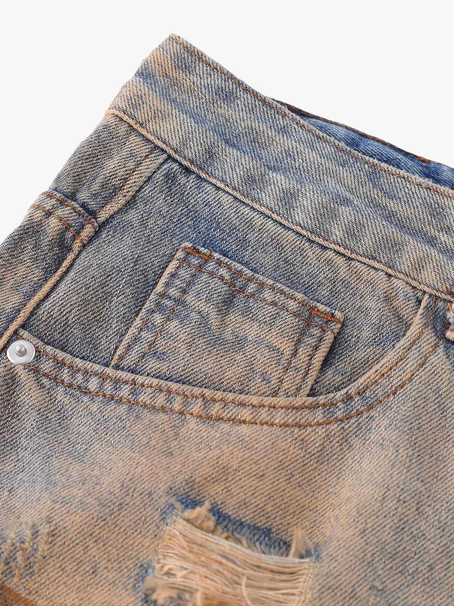 Thesupermade Retro Ripped Washed Patina Street Hip-Hop Jeans 