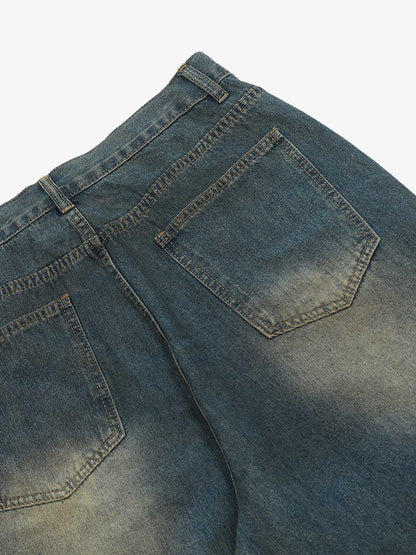 Dirty Dyed Washed Straight Jeans 