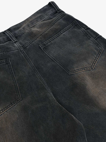 Washed Pleated Straight Jeans - 2263 