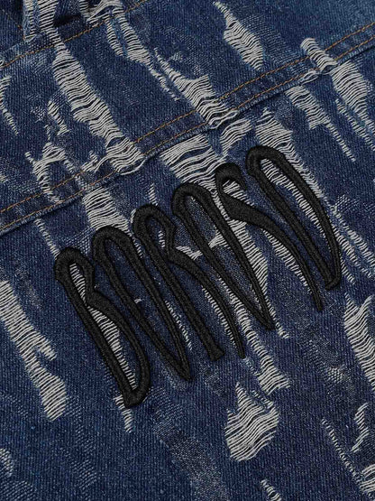 Thesupermade Embroidered Washed Denim Hoodie 