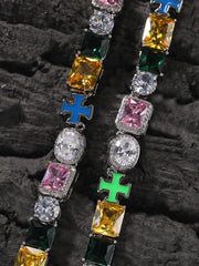 Colorful Zircon Evil Eye Cross Necklace 