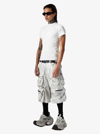 Distressed Multi-Pocket Cargo Shorts 