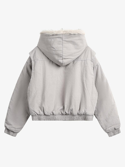 Spliced Fur Hooded Quilted Jacket - 2285 
