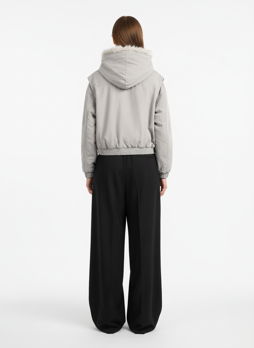 Spliced Fur Hooded Quilted Jacket - 2285 