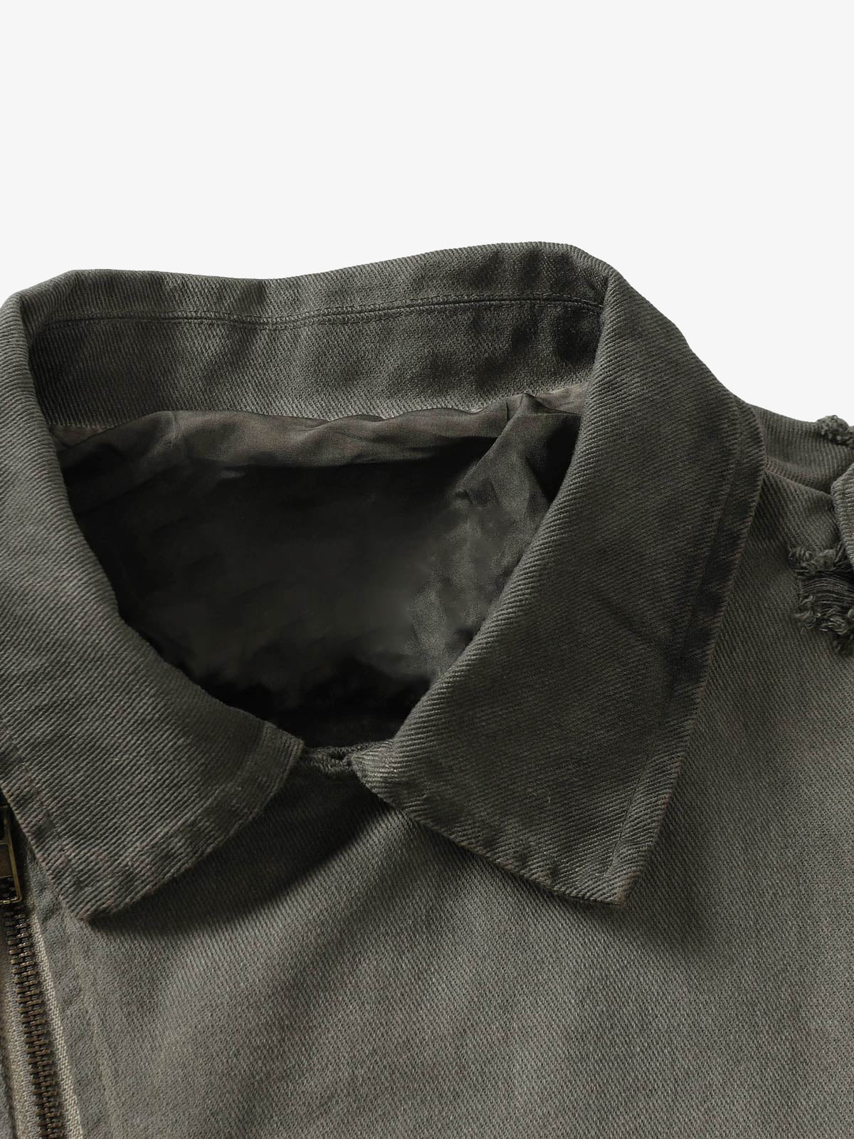 Distressed Irregular Zip Up Denim Jacket 