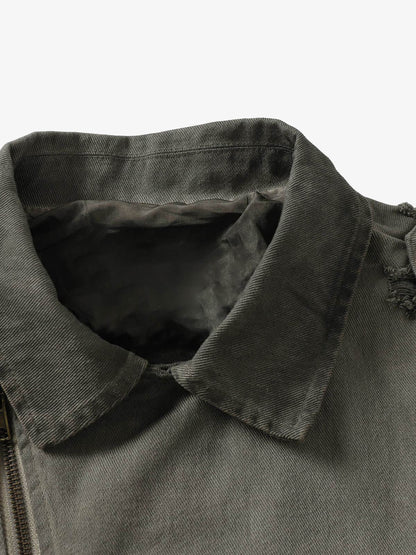 Distressed Irregular Zip Up Denim Jacket 