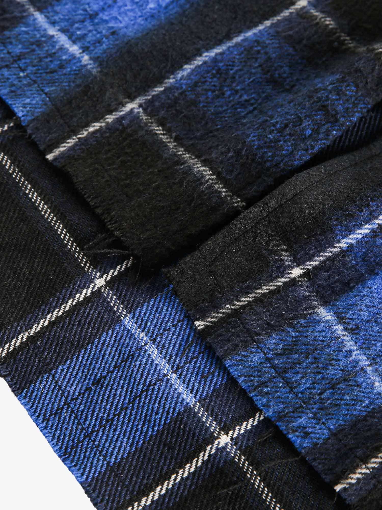 Thesupermade Plaid Brushed Cardigan Hooded Shirt 