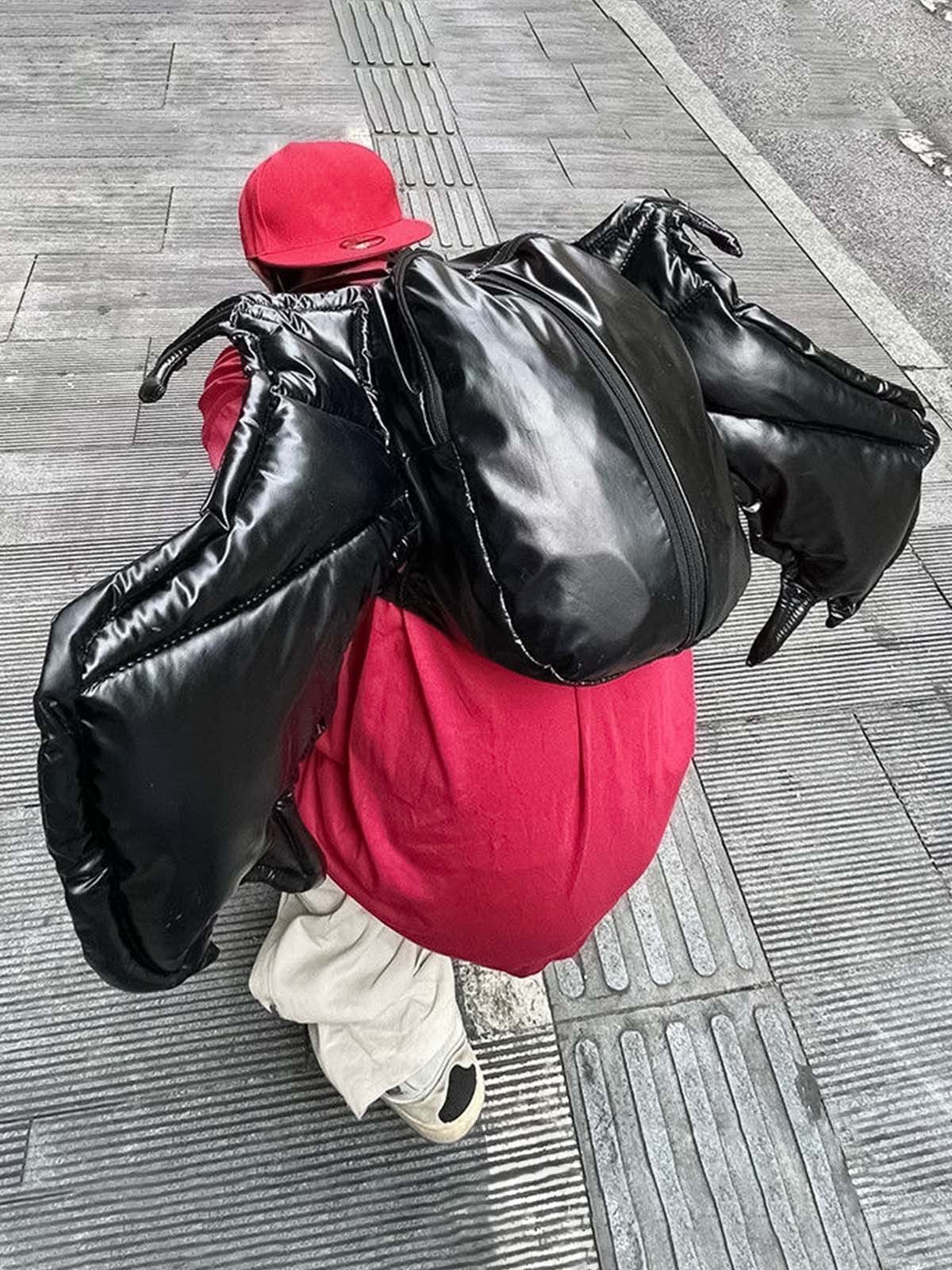 PU Leather Bat Wing Double Zipper Backpack 