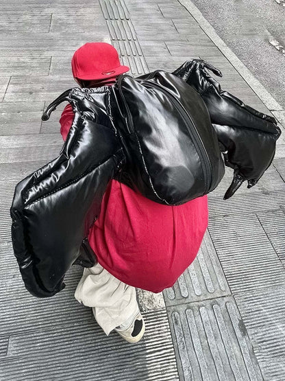 PU Leather Bat Wing Double Zipper Backpack 
